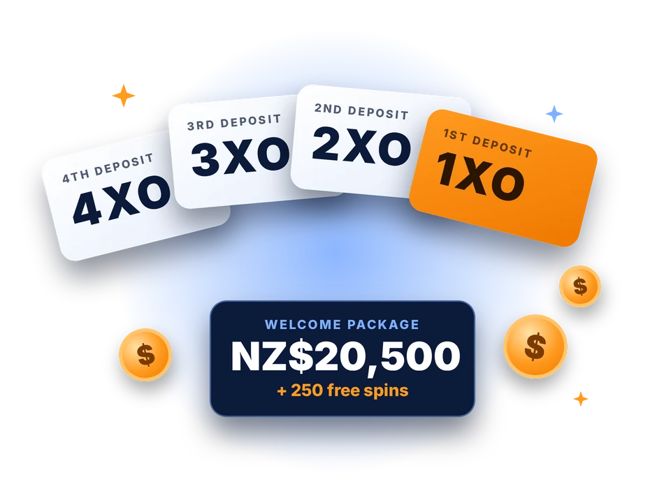 RollXO Casino NZ welcome codes 1XO to 4XO: up to NZ$20,500 and 250 free spins